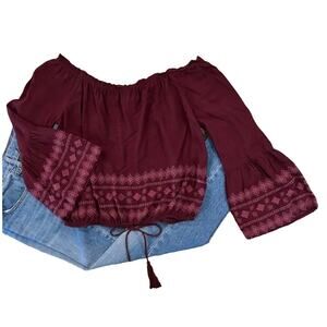 NWT Altar'd State Burgundy Embroidered Boho Festival Top